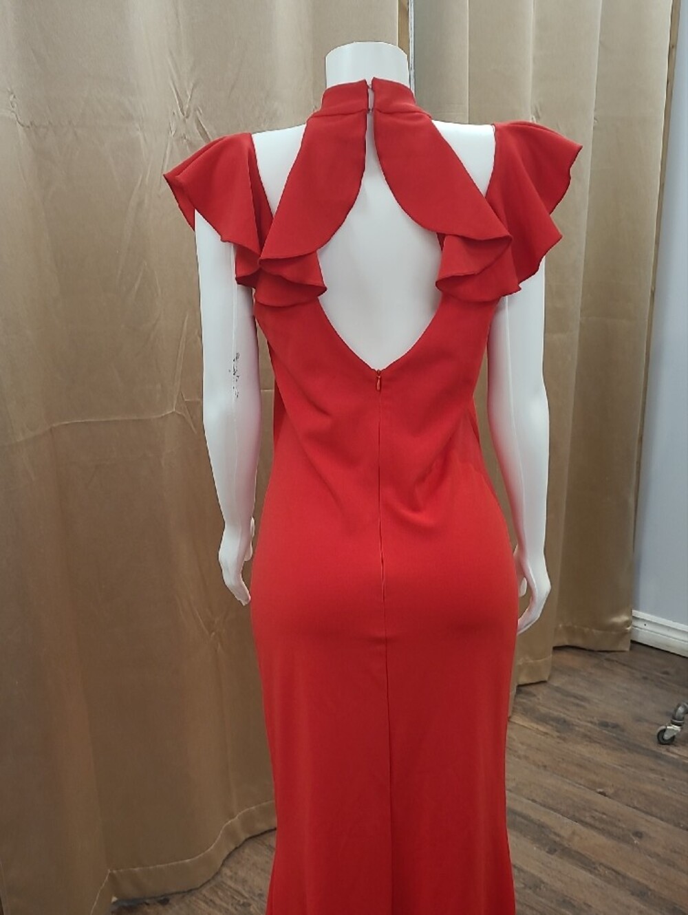 Red Ruffle Cold-Shoulder Maxi Dress - Picture 2 of 2